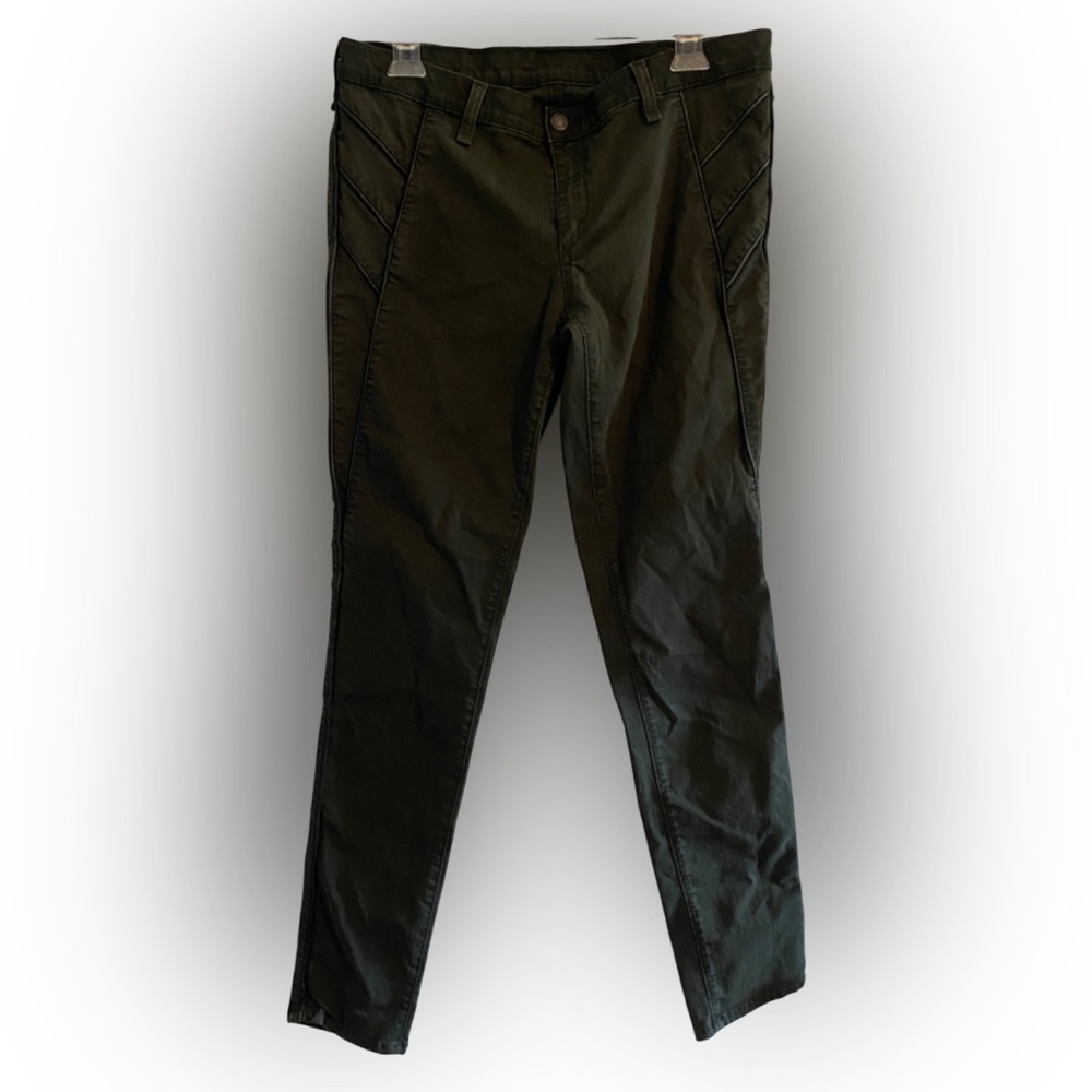 Rag & Bone Skinny Low Rise Leather Trim Jeans Dark Olive Green Size 32